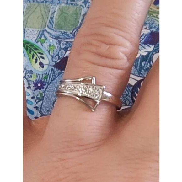 New~Beautiful Round Double Row Sim Diamond Wrap Around Ring Sz 8~925 SS~Sz 8 - Picture 3 of 3